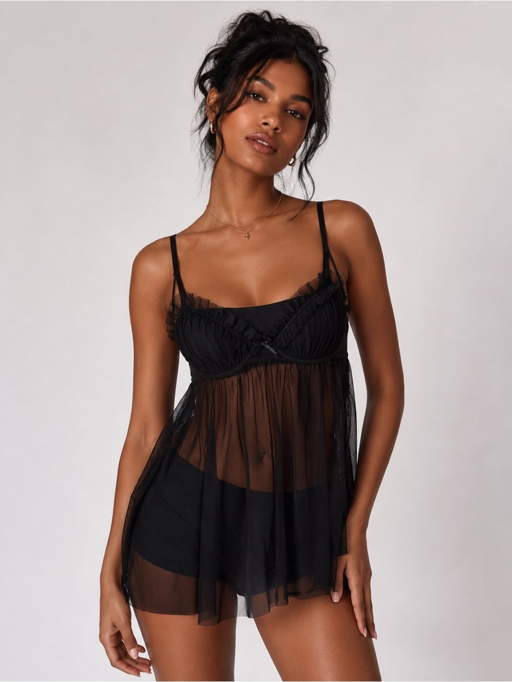 La Senza Black Mesh Babydoll Cami Top